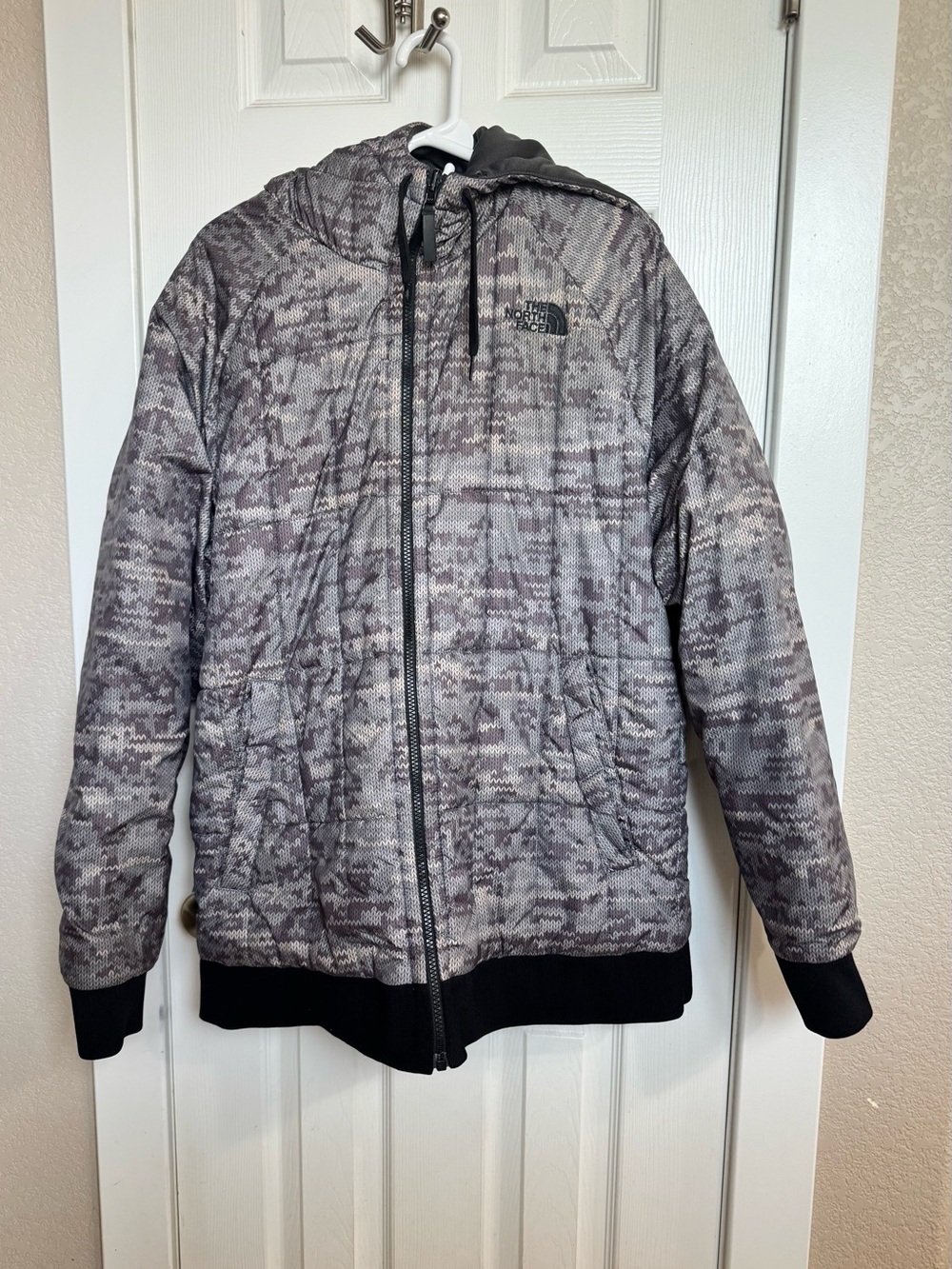 The North Face Men's Grey Digital Camo Reversible Kingston Hooded Jacket